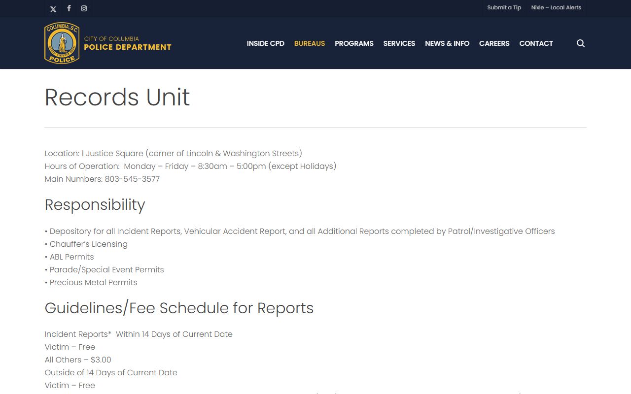 Columbia felony records - Columbia Police Department