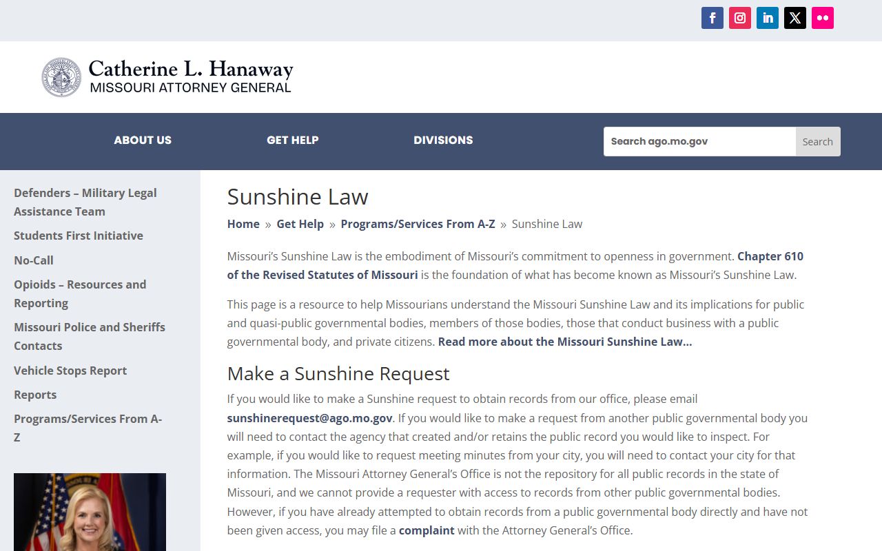 Missouri Attorney General Sunshine Law information for accessing felony records
