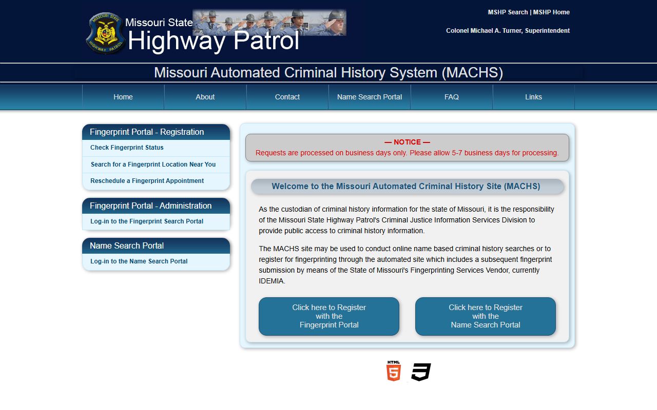 Missouri MACHS criminal history search portal for felony records